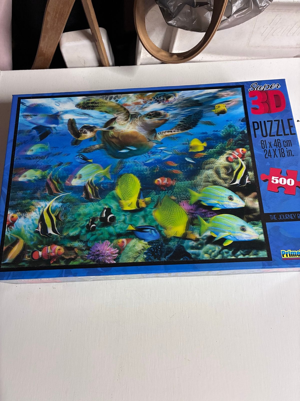 Super 3D Puzzel - Onderwaterwereld met schildpad en vissen, Ophalen of Verzenden, 500 t/m 1500 stukjes, Gebruikt, Legpuzzel