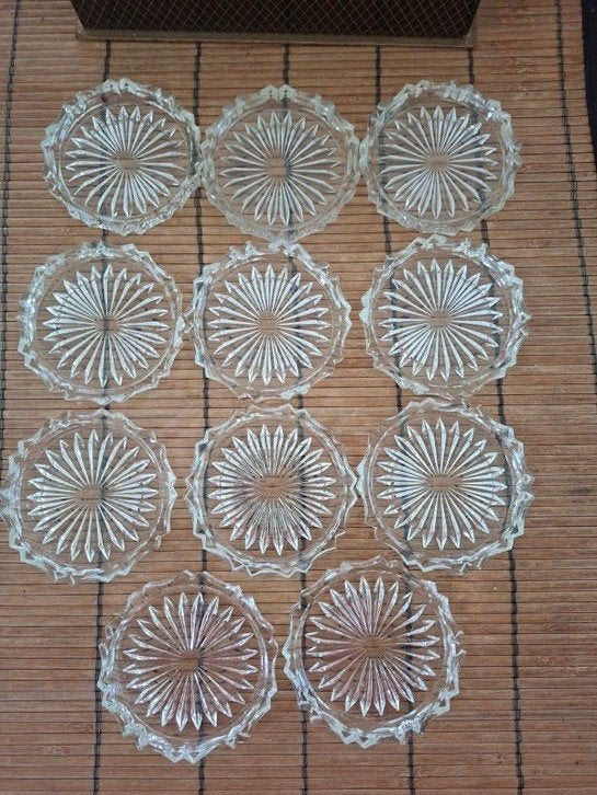 Set van 11 Vintage Glazen Onderzetters in Originele Doos, Antiek en Kunst, Ophalen of Verzenden