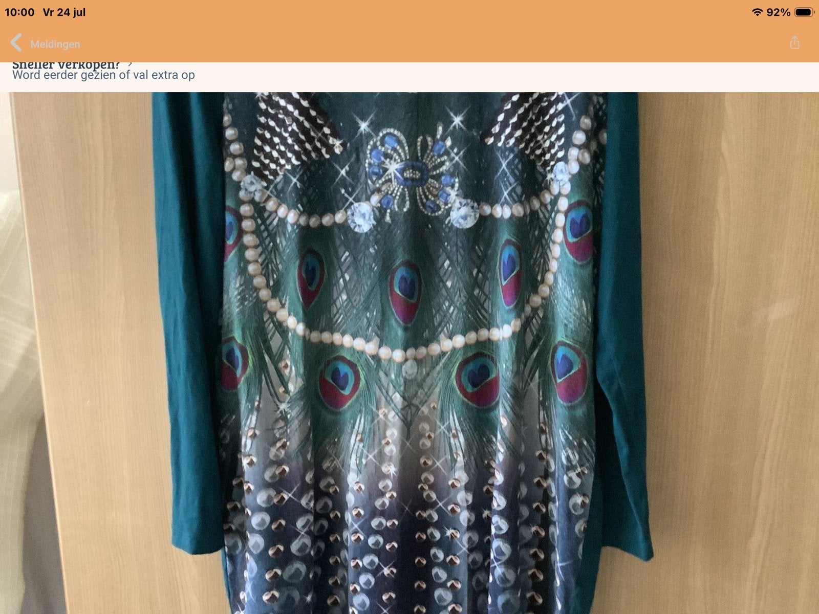 Mooie tuniek/jurk met pauwenprint en strass, maat XL, Kleding | Dames, T-shirts, Verzenden, Maat 46/48 (XL) of groter, Zo goed als nieuw