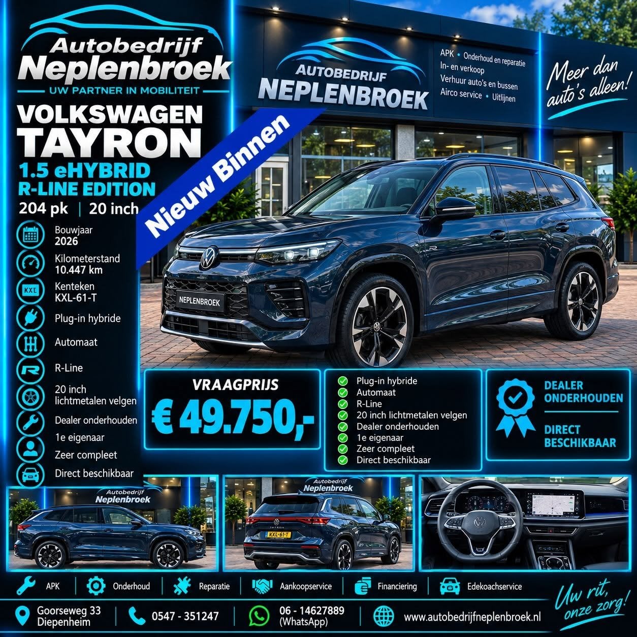 Volkswagen Tayron 1.5 eHybrid plug-hybride R-Line Edition 20, Auto's, Dealer onderhouden, 4 cilinders, Blauw, Leder en Stof