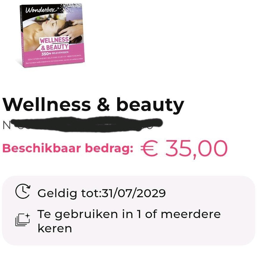 Wellness & beauty cadeaubon €35, Eén persoon, Cadeaubon, Spa of Sauna