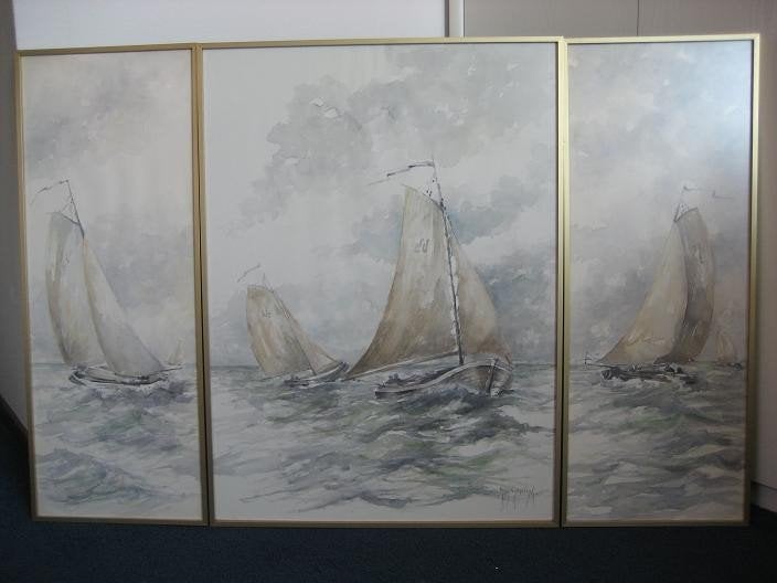 Triptiek van schepen - aquarel van Jan Gooselink, Ophalen, Achter glas, Maritiem / water