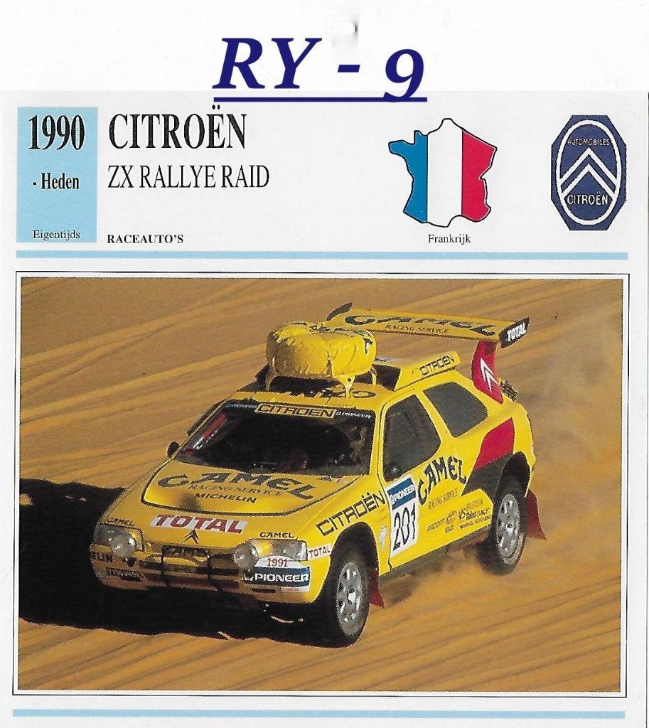 RY9 autokaart Citroen ZR Rallye  --- afmeting 14 cm x 14 cm, Ophalen of Verzenden, Zo goed als nieuw, Auto's