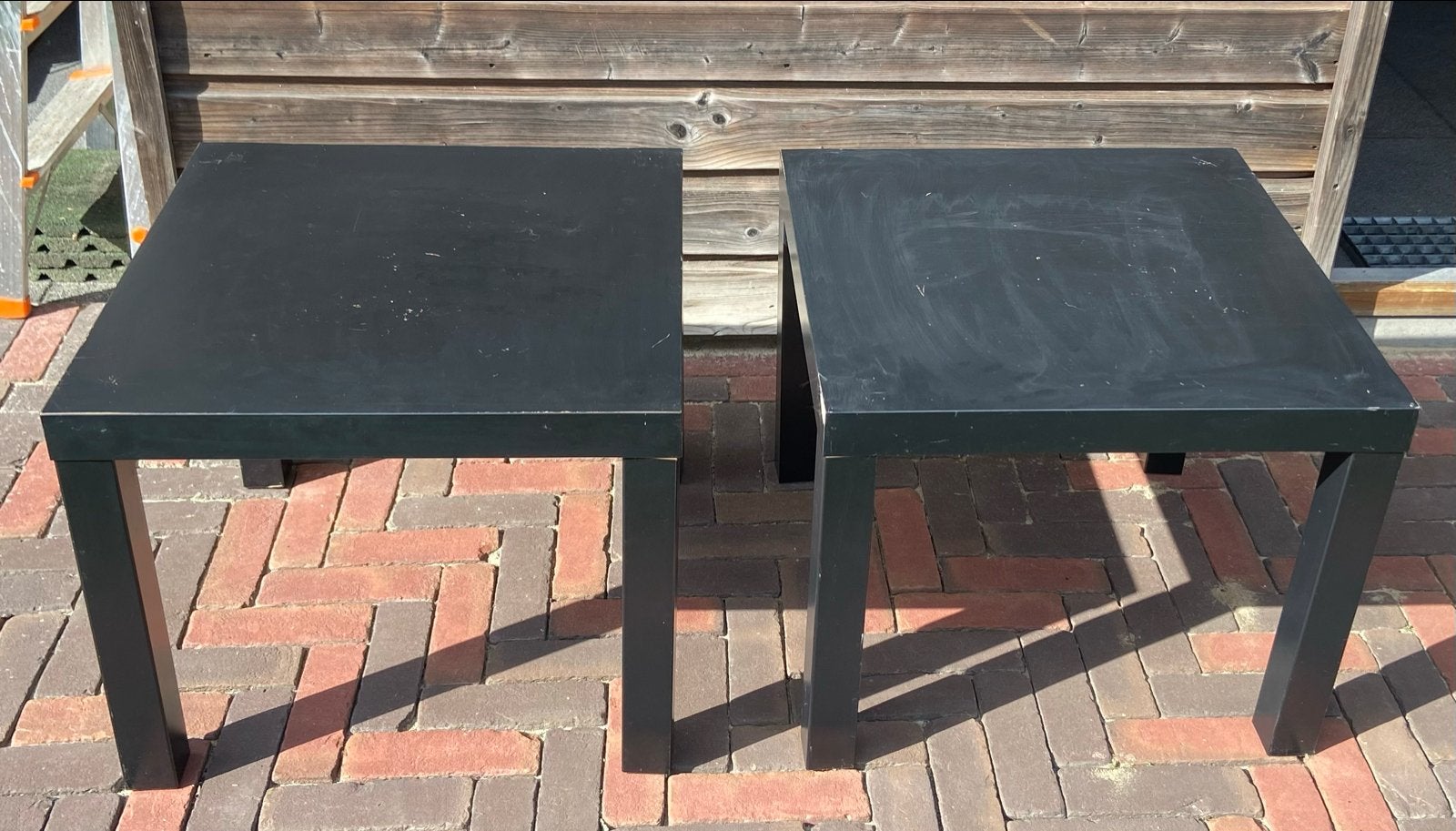 Twee zwarte tafeltjes (55x55c45)., Huis en Inrichting, Gebruikt, Vierkant, 55 tot 75 cm, Hout