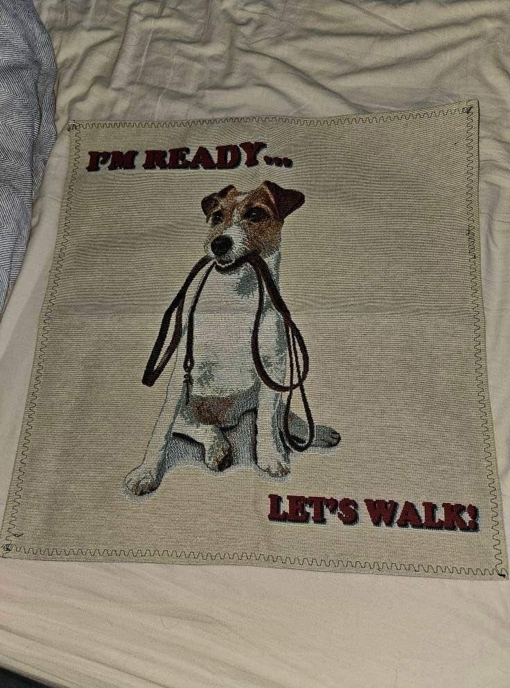 Kussenhoes met Jack Russell print "I'm ready... Let's walk!", Huis en Inrichting, Beige, Met print, Nieuw, Ophalen of Verzenden