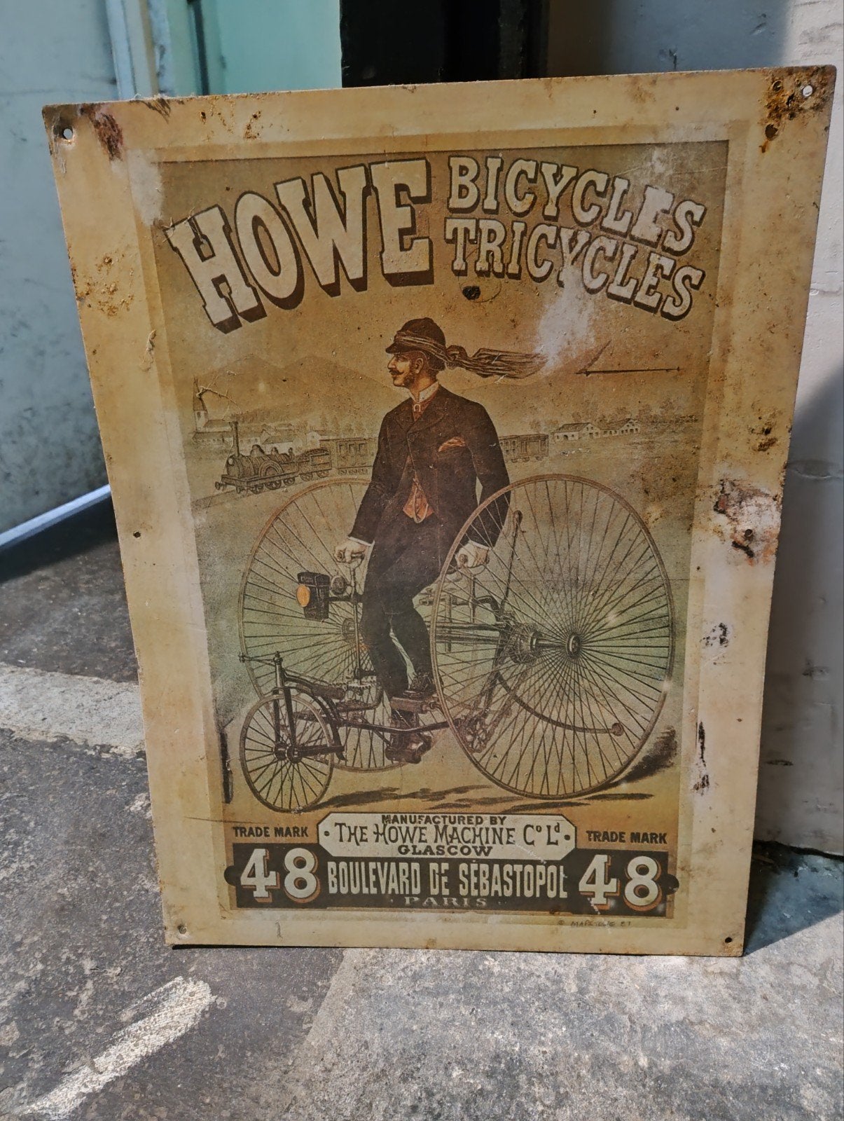 Vintage Howe Bicycles Tricycles Emaille Bord, Ophalen