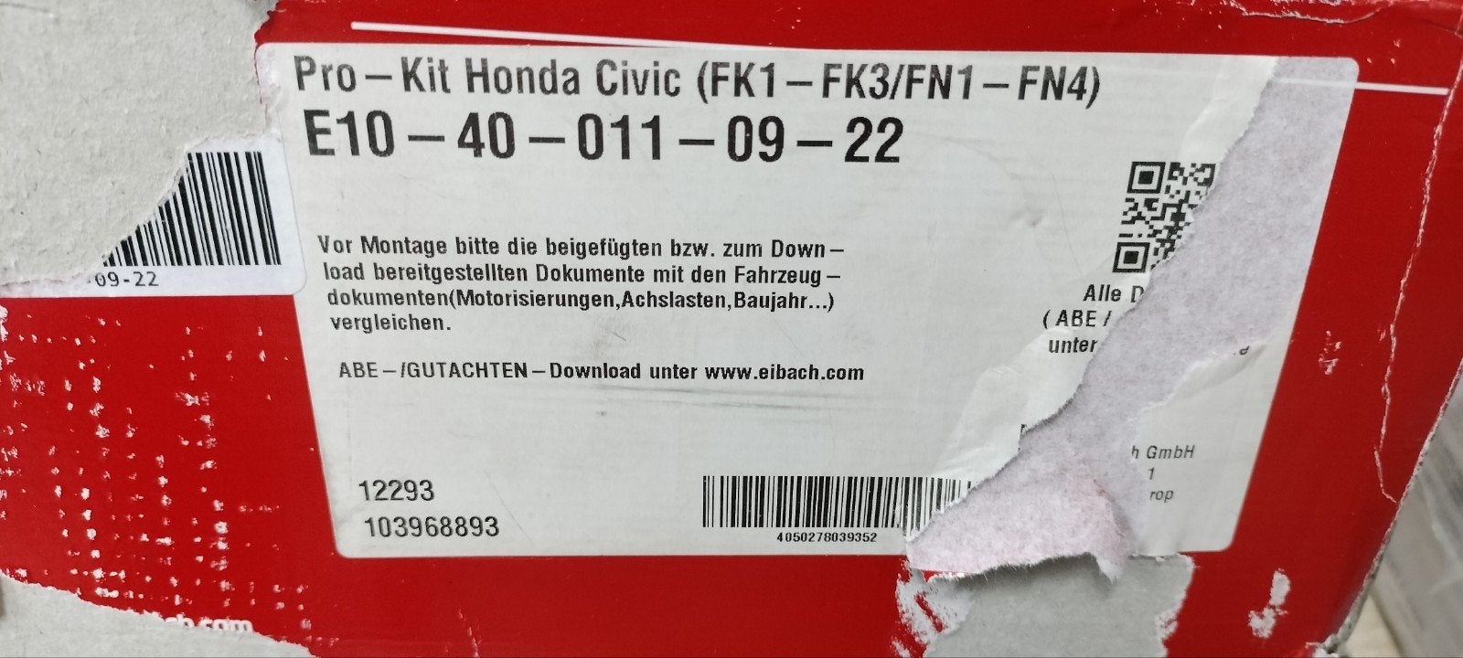 Eibach Pro Kit verlagingset Honda Civic FK/FN, Ophalen of Verzenden, Nieuw, Honda