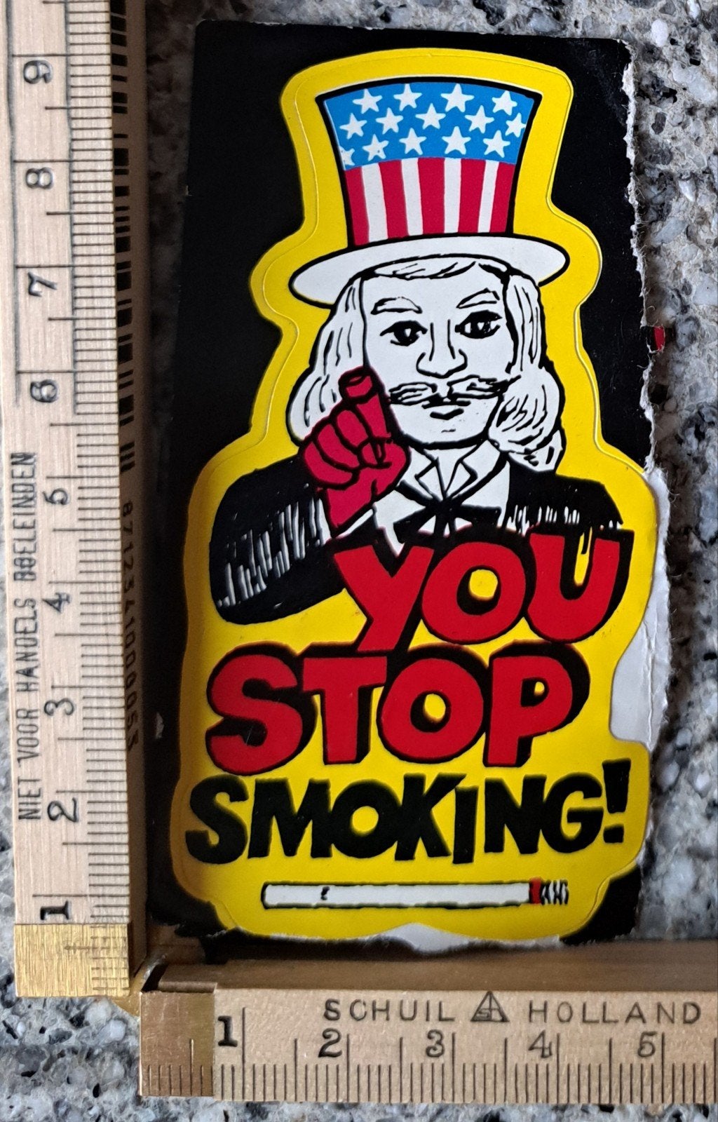 Vintage sticker Uncle Sam you stop smoking USA Amerika, Ophalen of Verzenden, Zo goed als nieuw