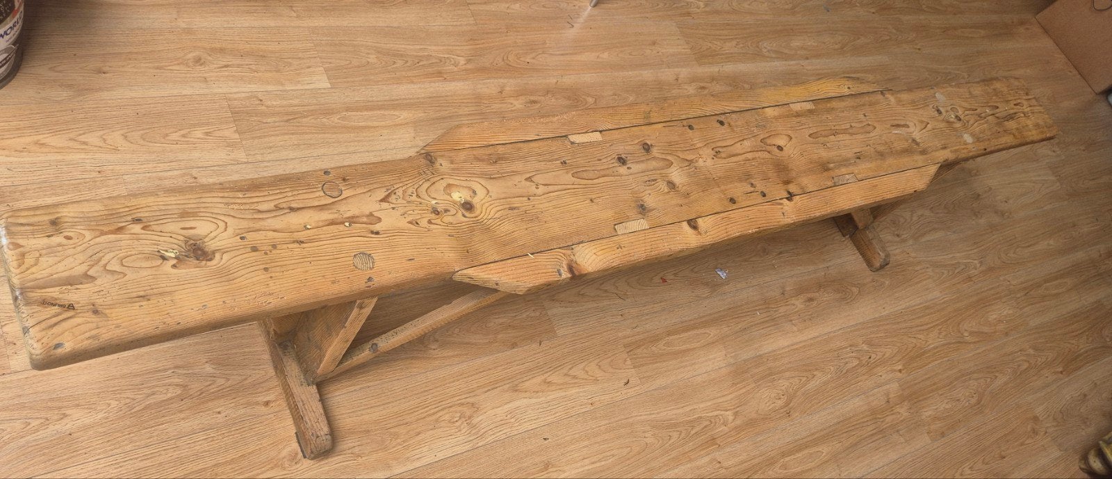 Antiek houten bankje - 275cm lang, rustiek en uniek, Ophalen of Verzenden
