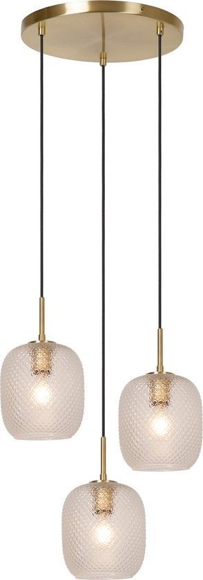 Lucide ALICENT - Hanglamp - Ø 35 cm - 3xE27 - Mat Goud / Mes, Ophalen of Verzenden, A, A, A