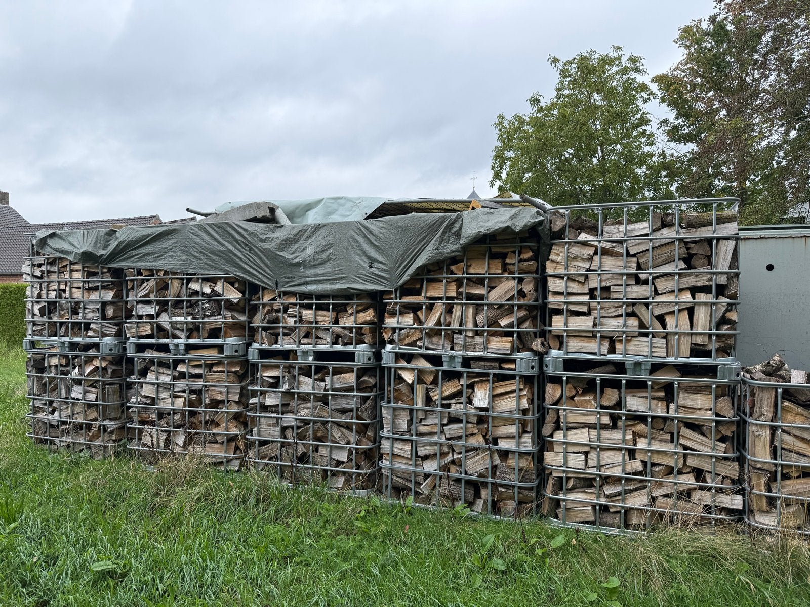 Gekloofd brandhout in IBC-containers, 6 m³ of meer, Ophalen, Overige houtsoorten, Blokken