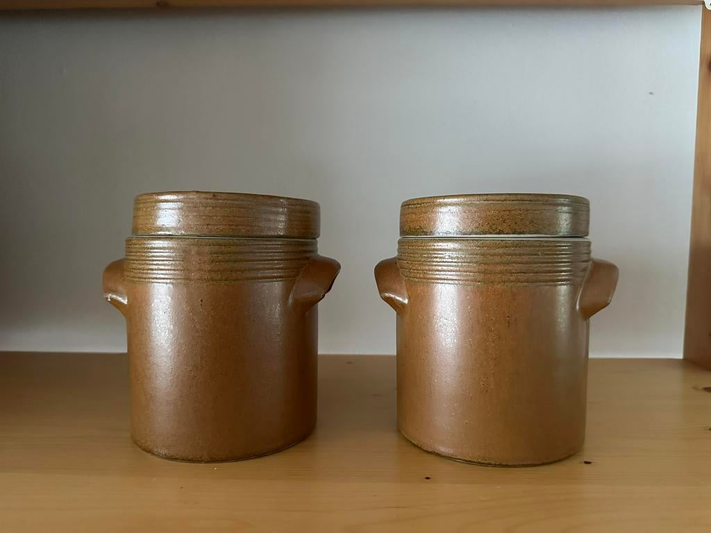 2 x Franse gres potten met deksel - confitpotten, Ophalen of Verzenden