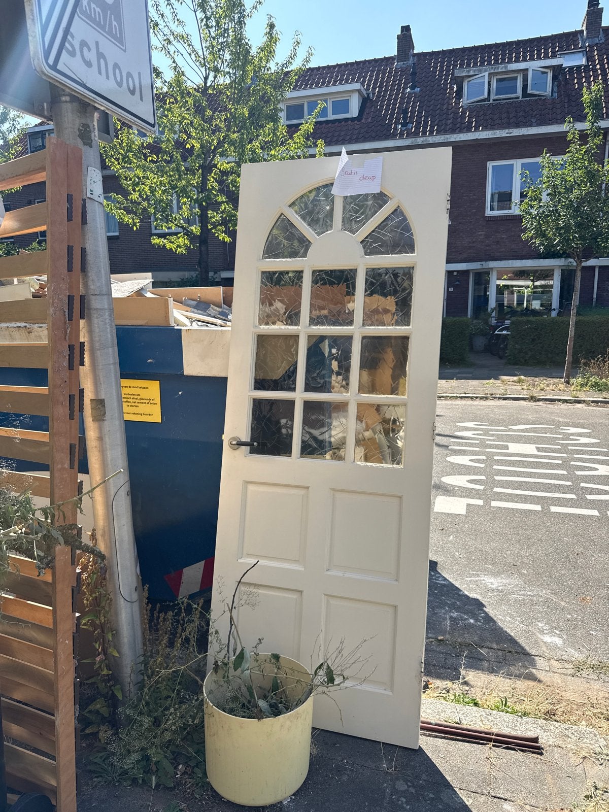 GRATIS Crème witte binnendeur met glas en boog, Ophalen, Gebruikt, 80 tot 100 cm, Binnendeur