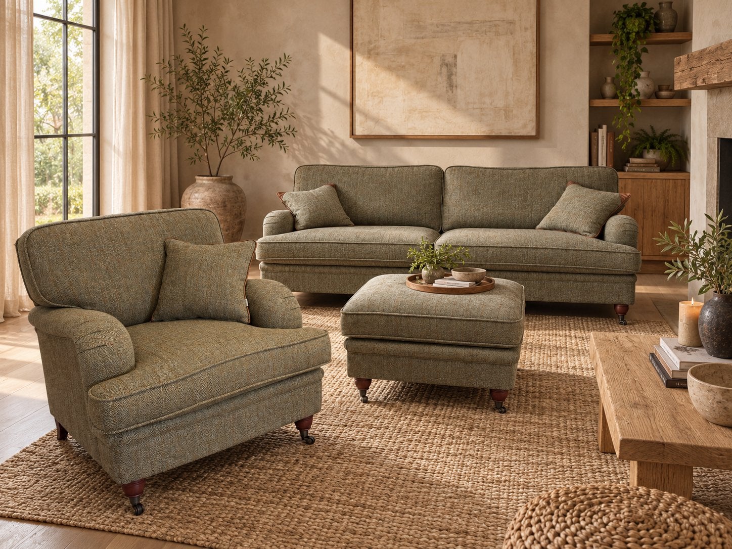 KLASSIEK LANDELIJK WALTON CHESTERFIELD BANK TWEED FAUTEUIL, Ophalen of Verzenden, Nieuw, 75 tot 100 cm, Stof