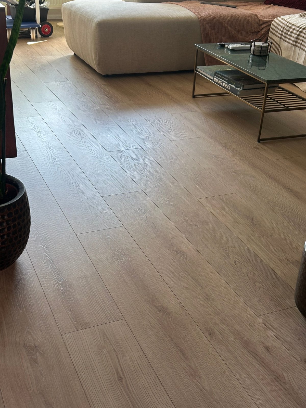 Kliklaminaat 75m2 Merk Bruynzeel ‘Lollig Lichtbruin’, Ophalen, 75 m² of meer, Zo goed als nieuw, Bruin