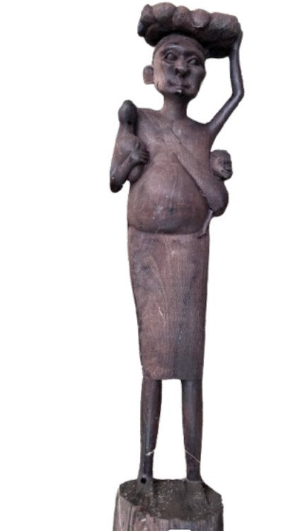 Houten beeld vruchtbaarheid vintage, Antiek en Kunst, Ophalen, 50 - 100 cm, Beeld, Hout