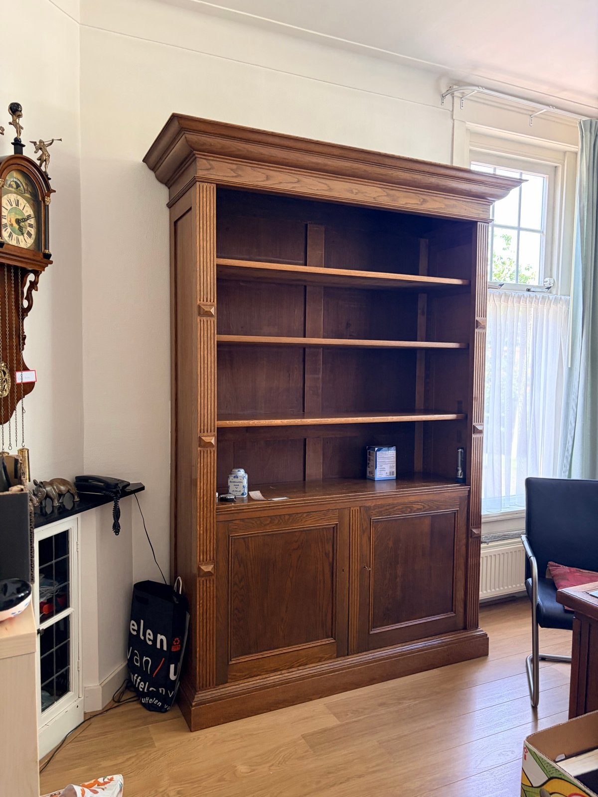 Antieke houten boekenkast, Ophalen, Gebruikt, 200 cm of meer, 150 tot 200 cm