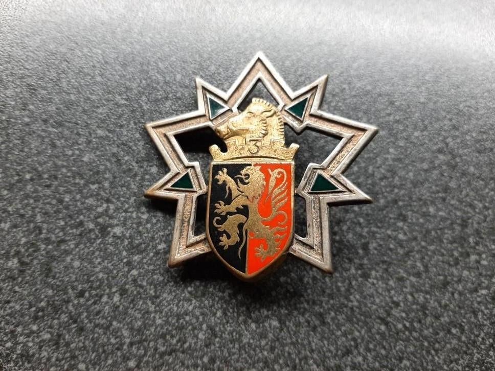 3e  Regiment  Genie  /  Drago  H 586  -  47 x 47 mm., Verzamelen, Ophalen of Verzenden, Landmacht, Nederland, Embleem of Badge
