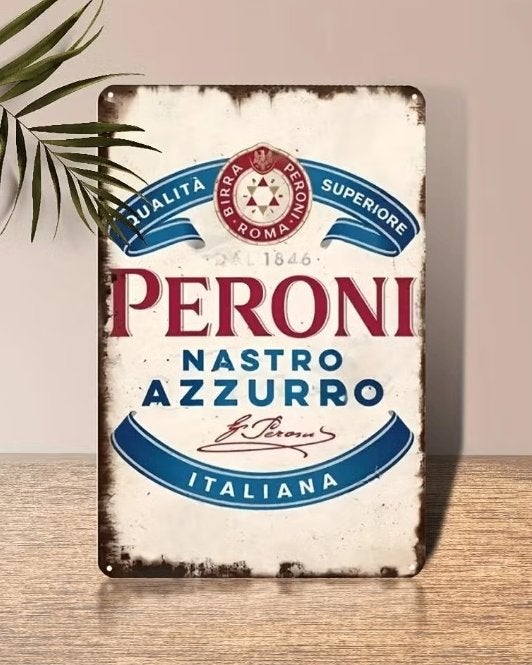 Vintage metalen bordje Peroni (30x20cm), Verzamelen, Ophalen of Verzenden, Nieuw, Reclamebord