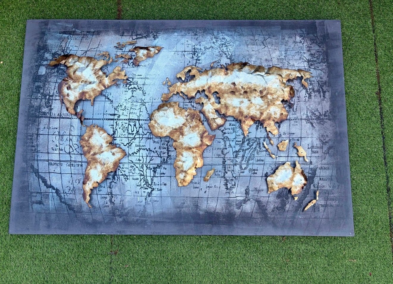 Loods5 unieke Wereldkaart Wanddecoratie - Metaal & reliëf, Metaal, Wandsculptuur, Ophalen of Verzenden, Zo goed als nieuw