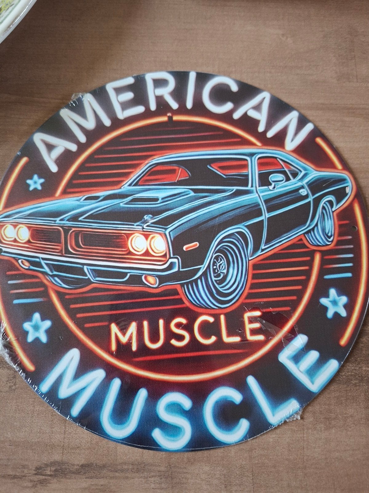 Metalen Bord American Muscle Car 20 cm, Vintage, Meerkleurig, Nieuw, Ophalen of Verzenden