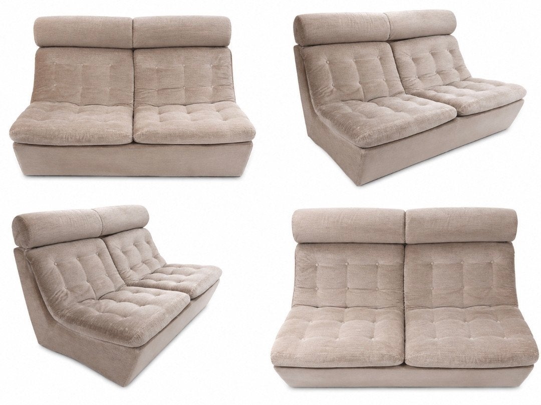 Vintage Retro Modulair Bank- Beige Stof, Ophalen, Huis en Inrichting