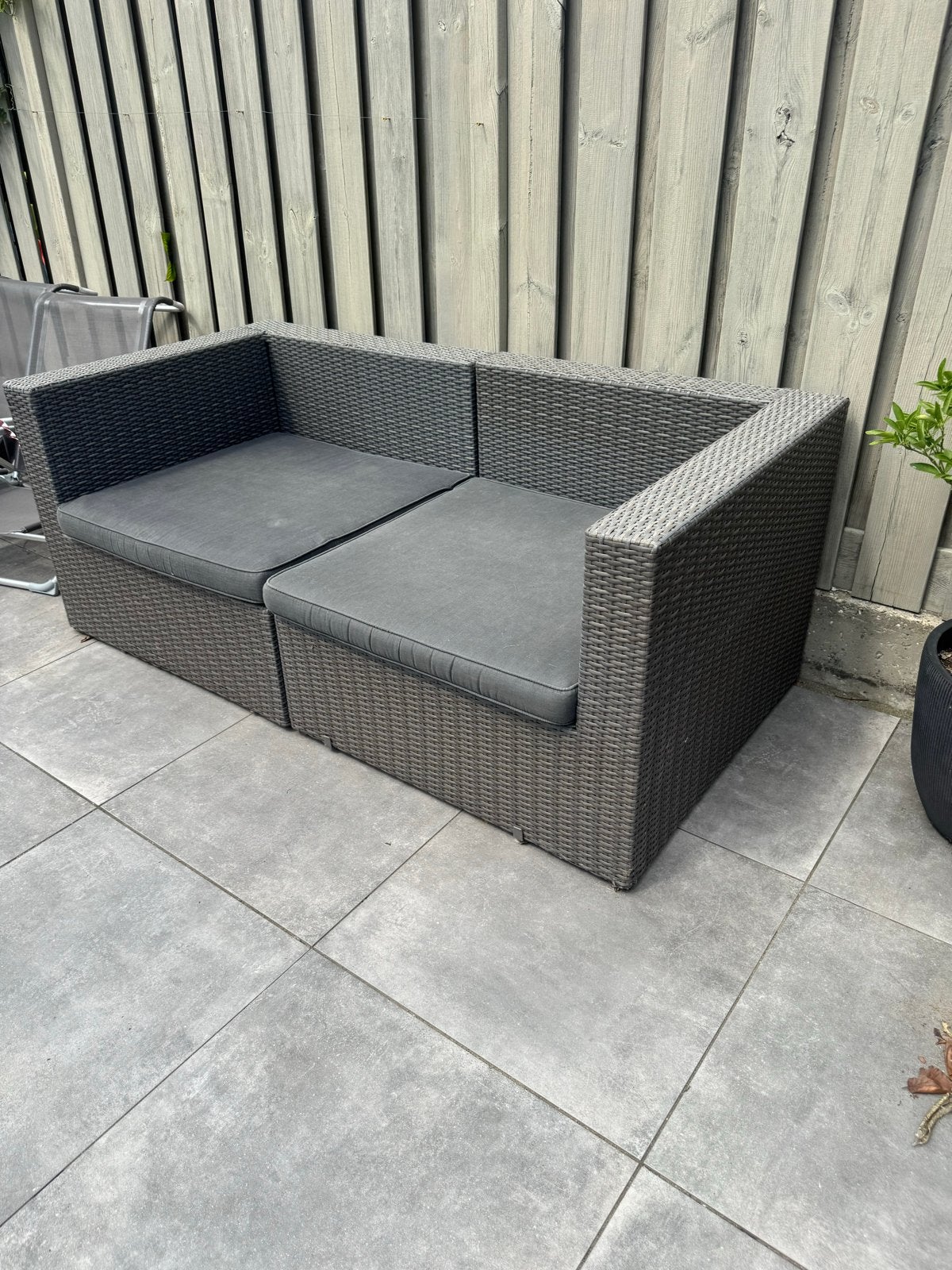 Grijze Wicker/kunstrotan Loungeset - 2-zitsbank met kussens, Gebruikt, Loungeset, Wicker, Bank