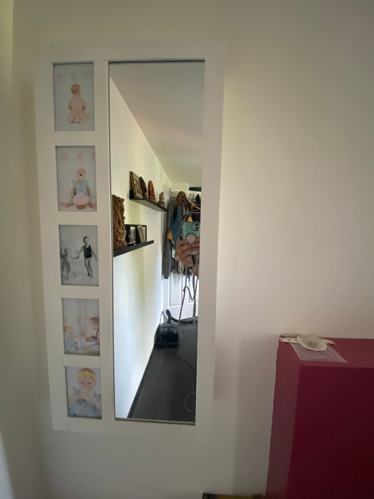 Sieradenkast met spiegel en fotolijstjes (40,5x12x91 cm), Ophalen, Gebruikt