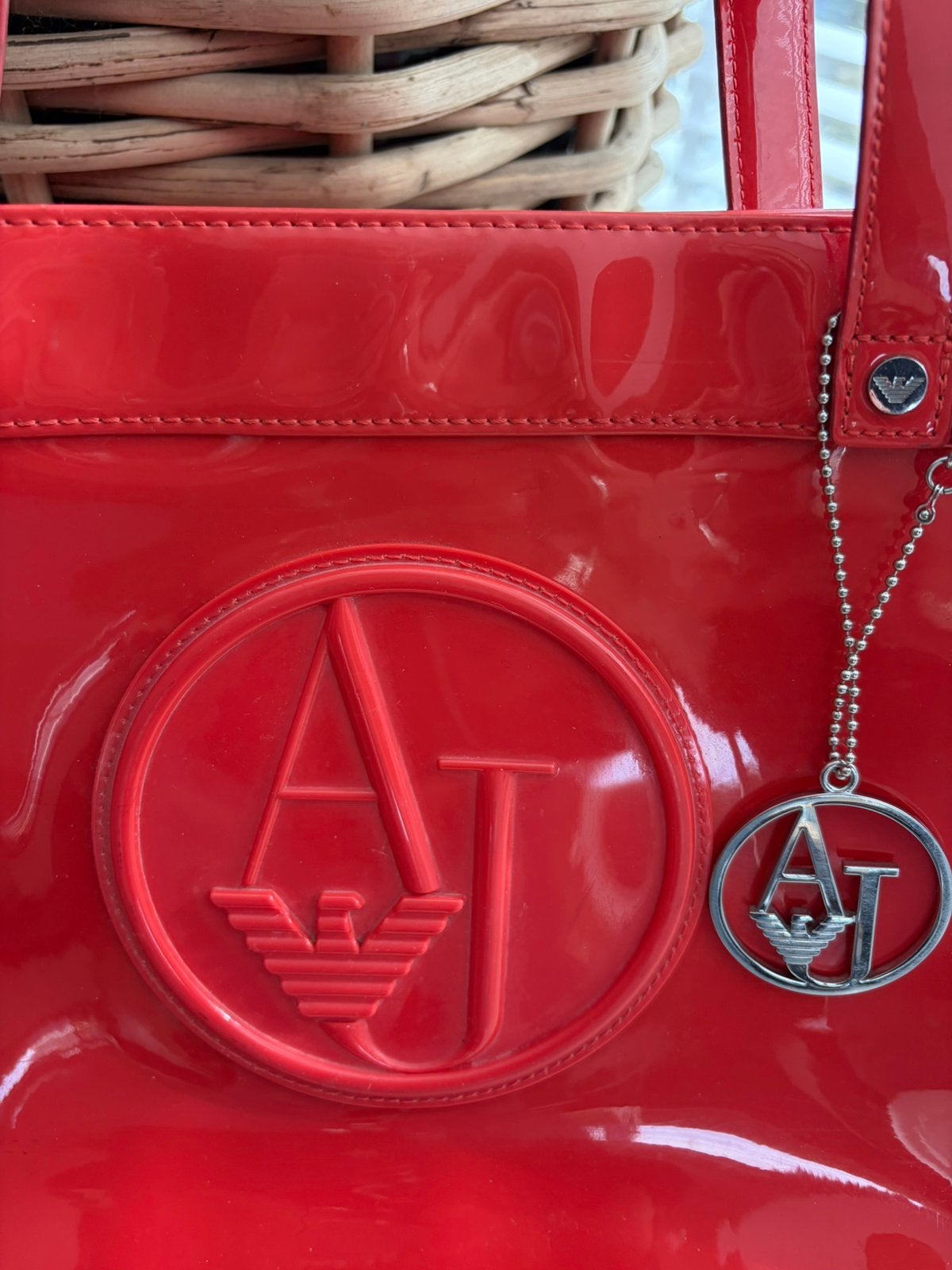 ARMANI vegan lakleren tas rood, -, Verzenden, Overige typen, Zo goed als nieuw