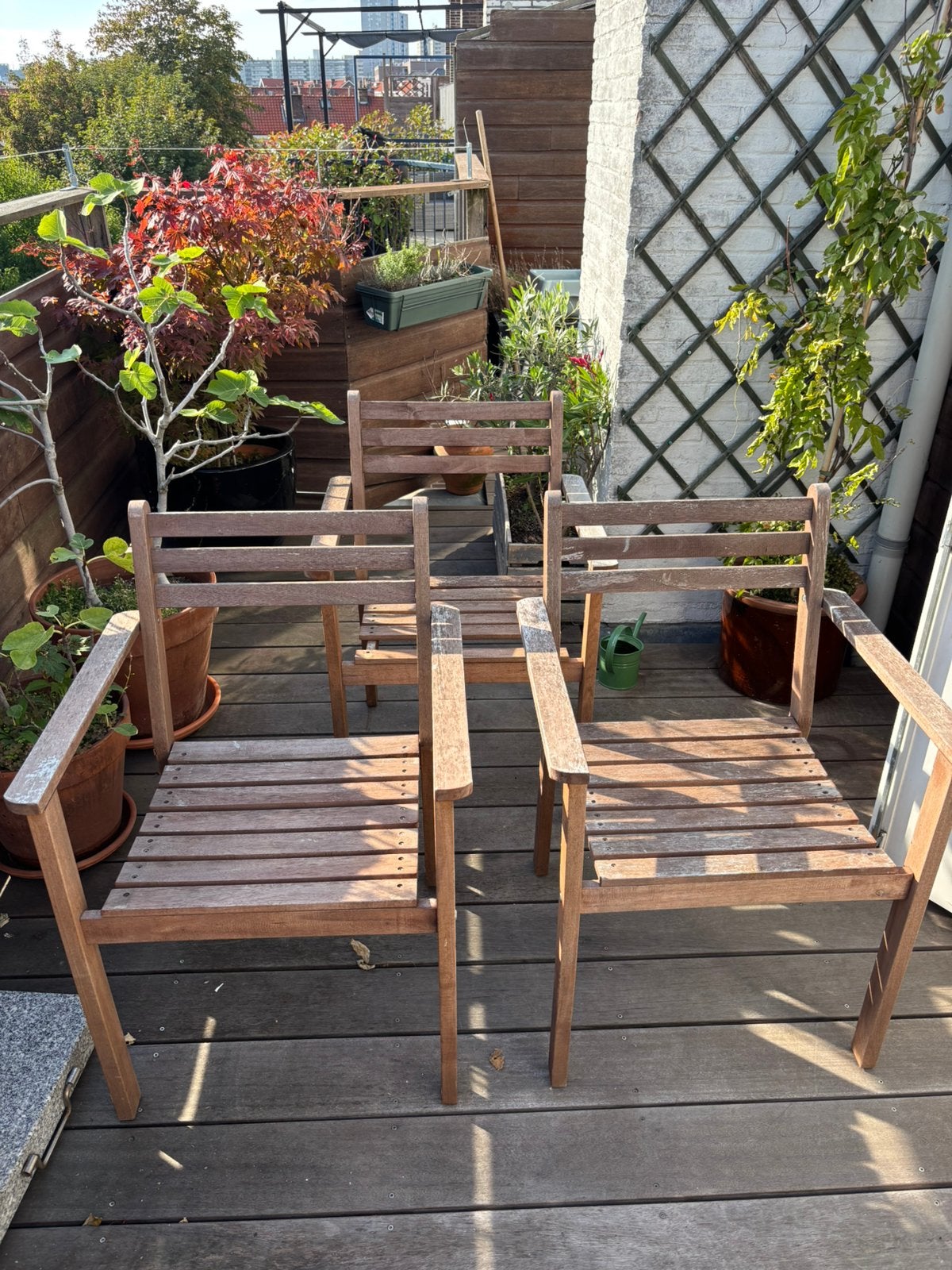 2 Ikea Askholmen tuin stoeltjes + 1 extra, Tuin en Terras, Ophalen, Gebruikt, Hout, Stapelbaar