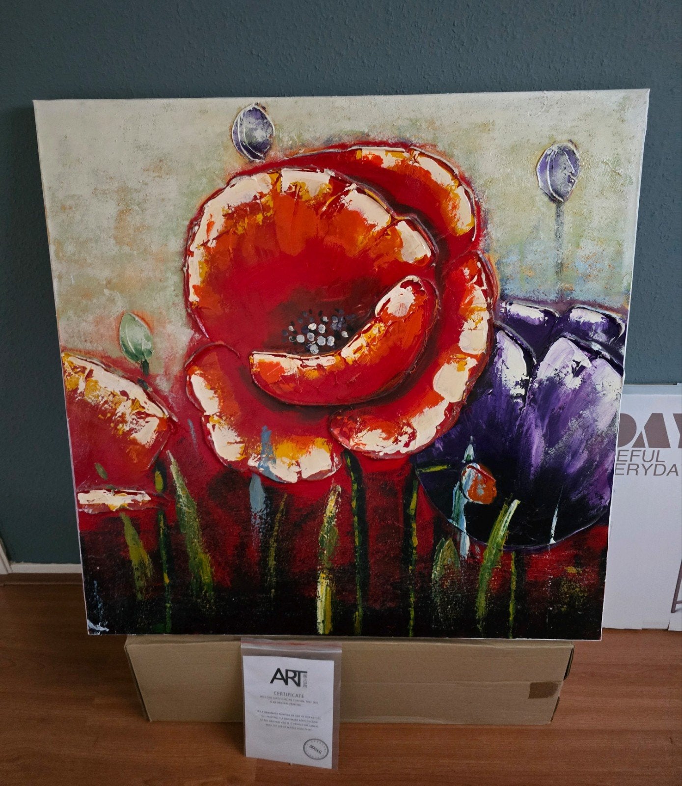 Klaprozen Acryl Schilderij 80x80cm 3D Textuur & Levendig, Ophalen, Acrylverf, 3D-effect, Bloemen