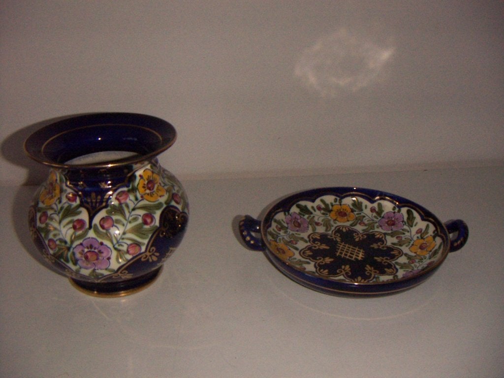 Regina Gouda plateel keramiek vaas en schaal jr.1945. Agnes., Antiek en Kunst, Ophalen of Verzenden