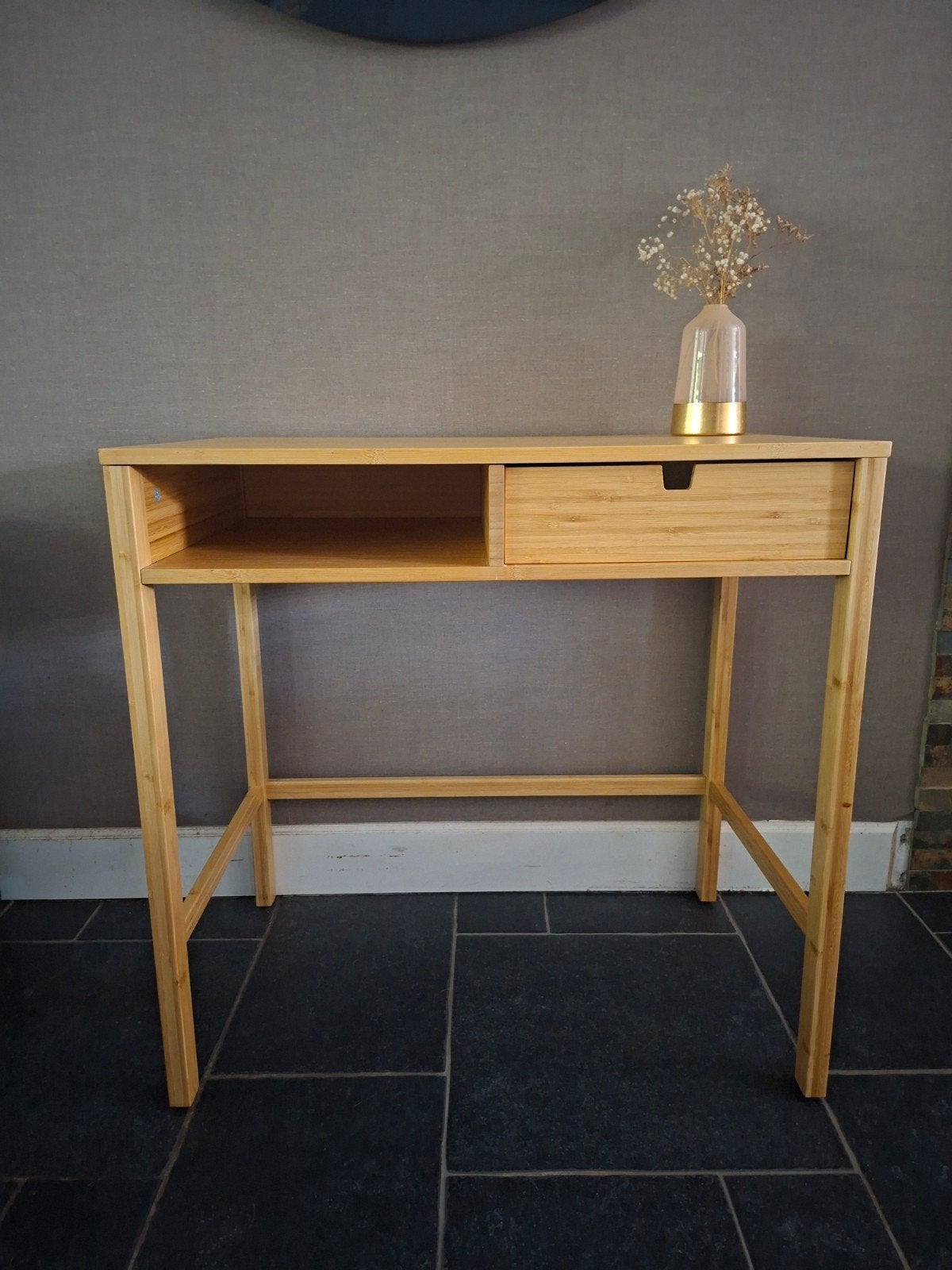 Ikea Nordkisa toilettafel/bureau van bamboe, Ophalen, Modern, Scandinavisch, 50 tot 100 cm, Zo goed als nieuw