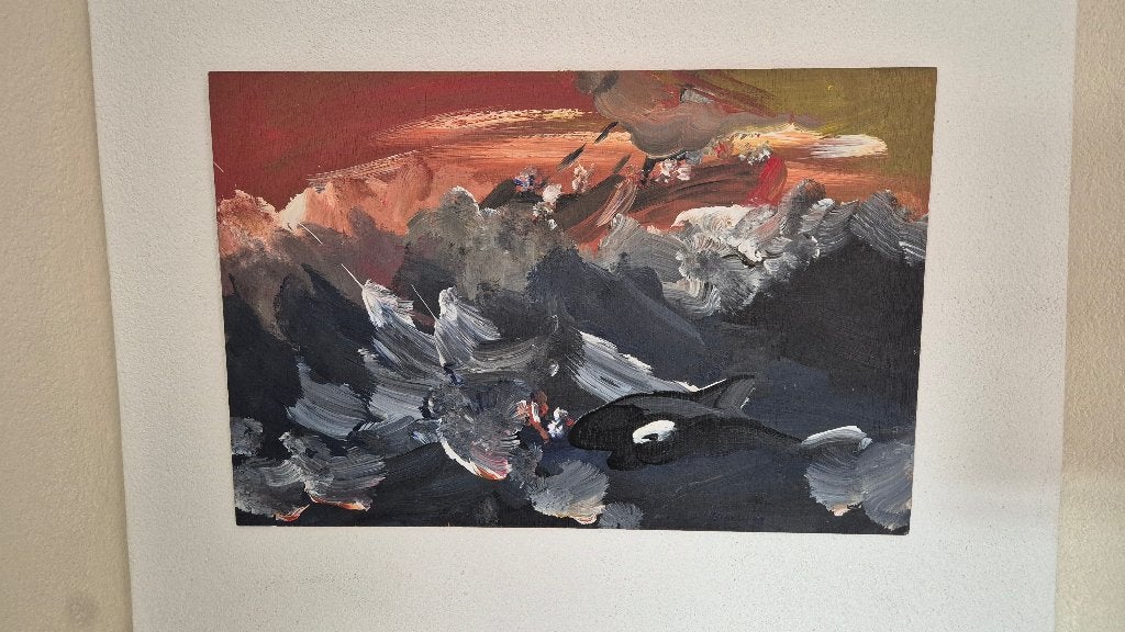 Abstract schilderij schip op zee, Ophalen, Maritiem / water, Overige stijlen, Handgeschilderd
