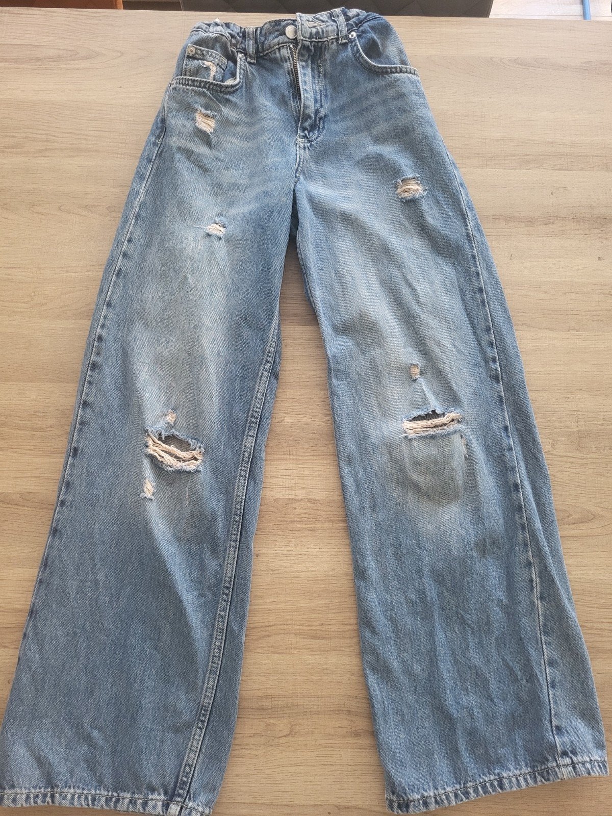 Zara Wide Leg Jeans met scheuren - Maat 164cm, Blauw, Zara, Ophalen of Verzenden, Maat 34 (XS) of kleiner