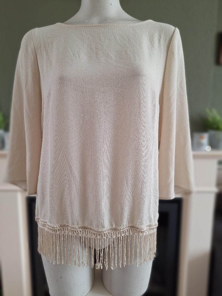 Senso beige crème franje top shirt NL 38 M, Maat 38/40 (M), Verzenden, Zo goed als nieuw, Lange mouw