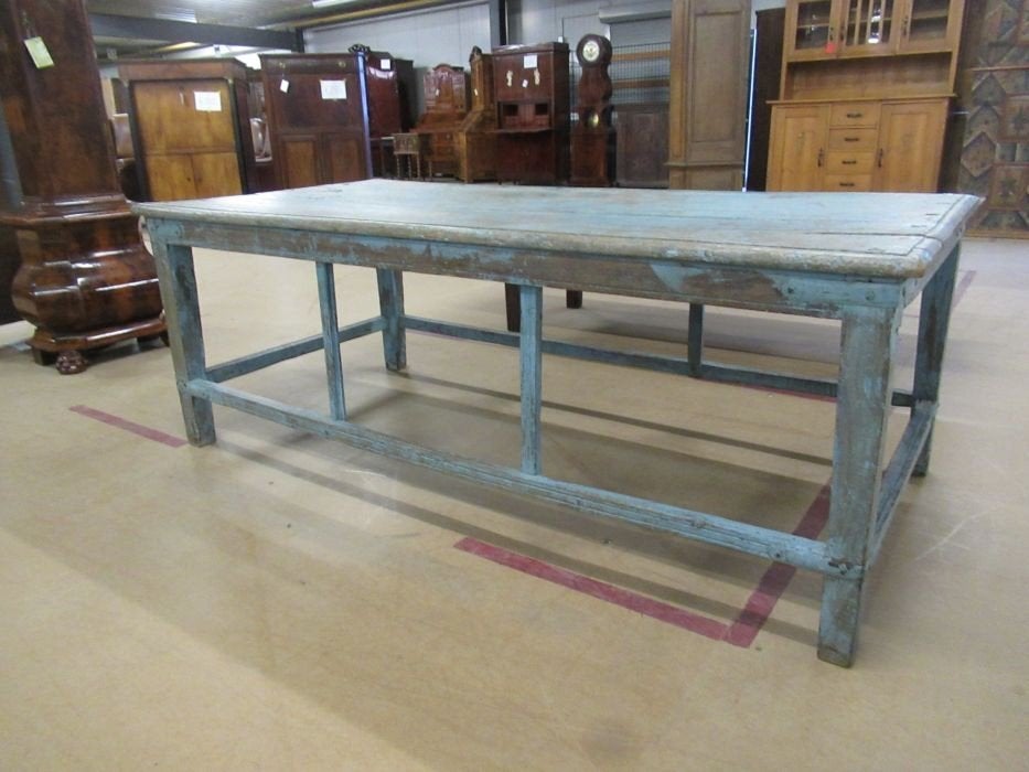 Oer 11130 vintage grote koffietafel met blauwgroene patina, Ophalen, 50 – 75, Gebruikt, 50 tot 100 cm