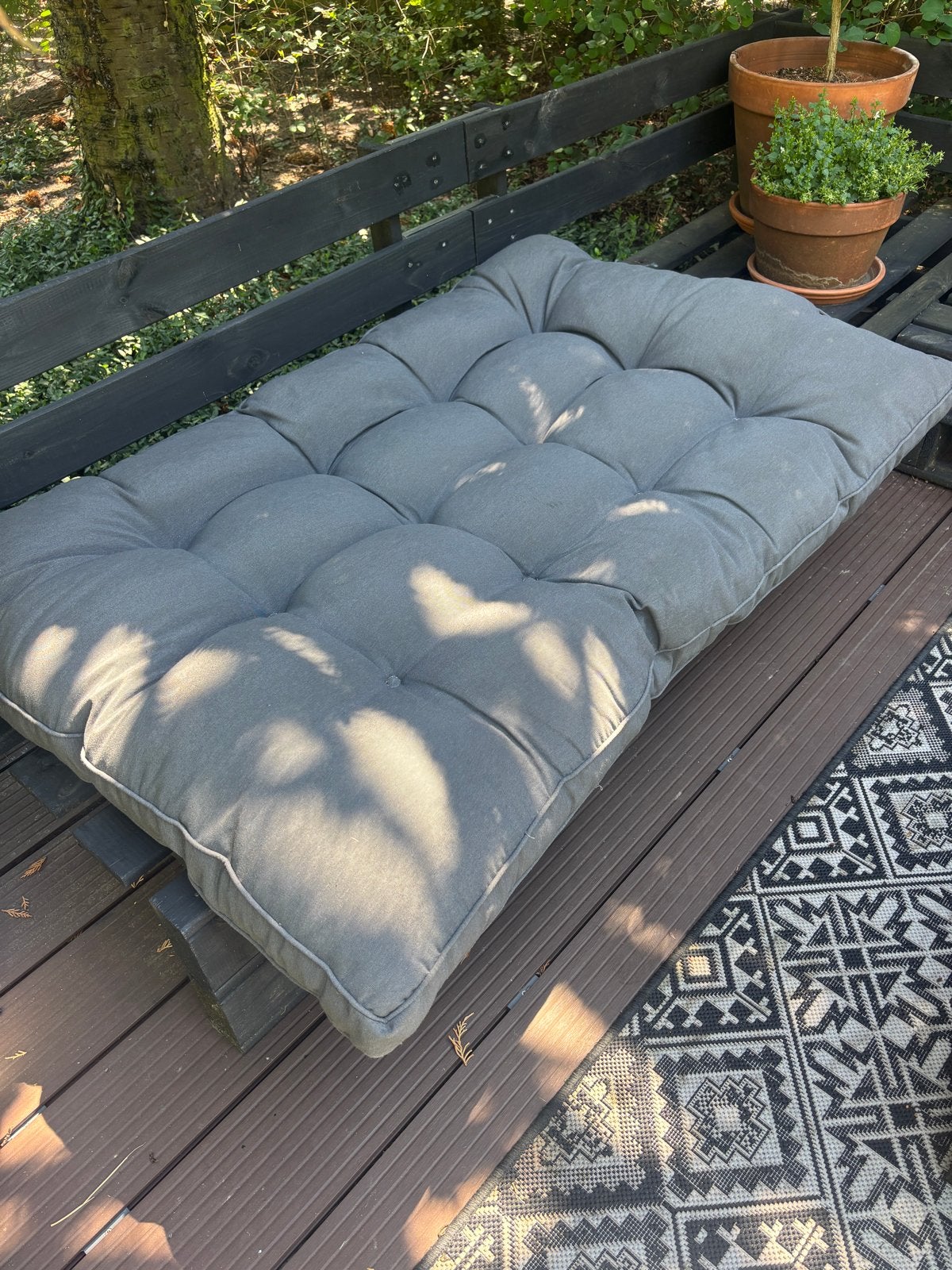 2 Donkergrijze  pallet kussens 80x120, Ophalen, Gebruikt