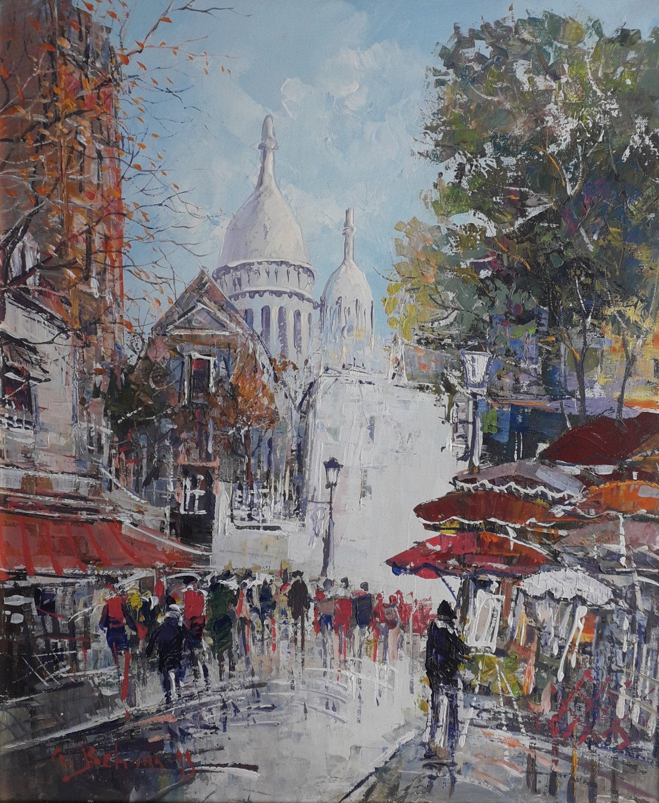 PARIJS MONTMARTRE MET FIGUREN>SACRE COEUR 🇫🇷 FRANKRIJK, Antiek en Kunst, Doek, Ophalen of Verzenden, Olieverf, Origineel werk