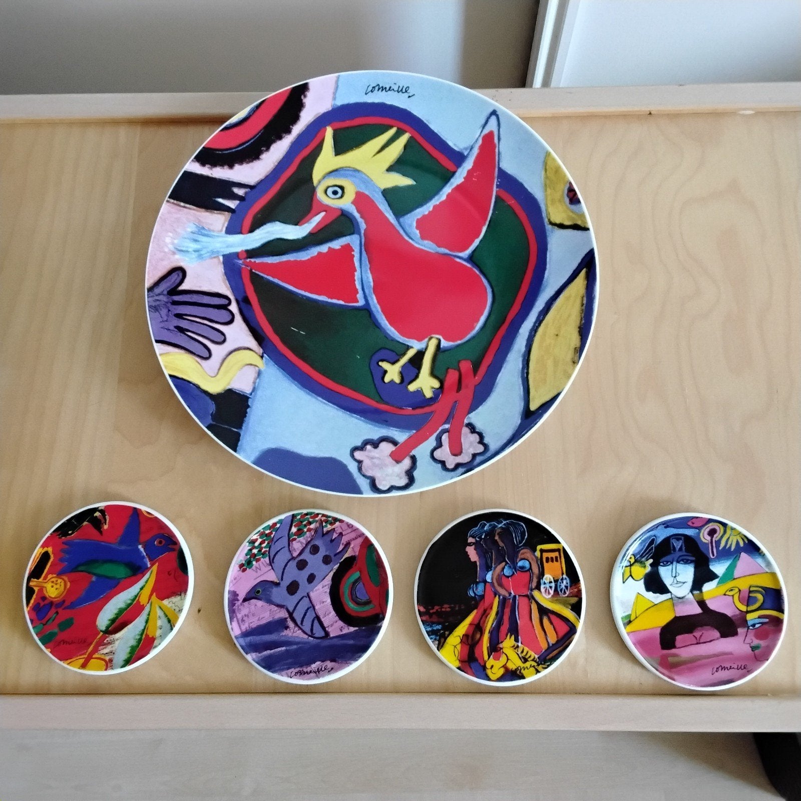 Corneille vuurvogel bord en 4 onderzetters, Ophalen of Verzenden