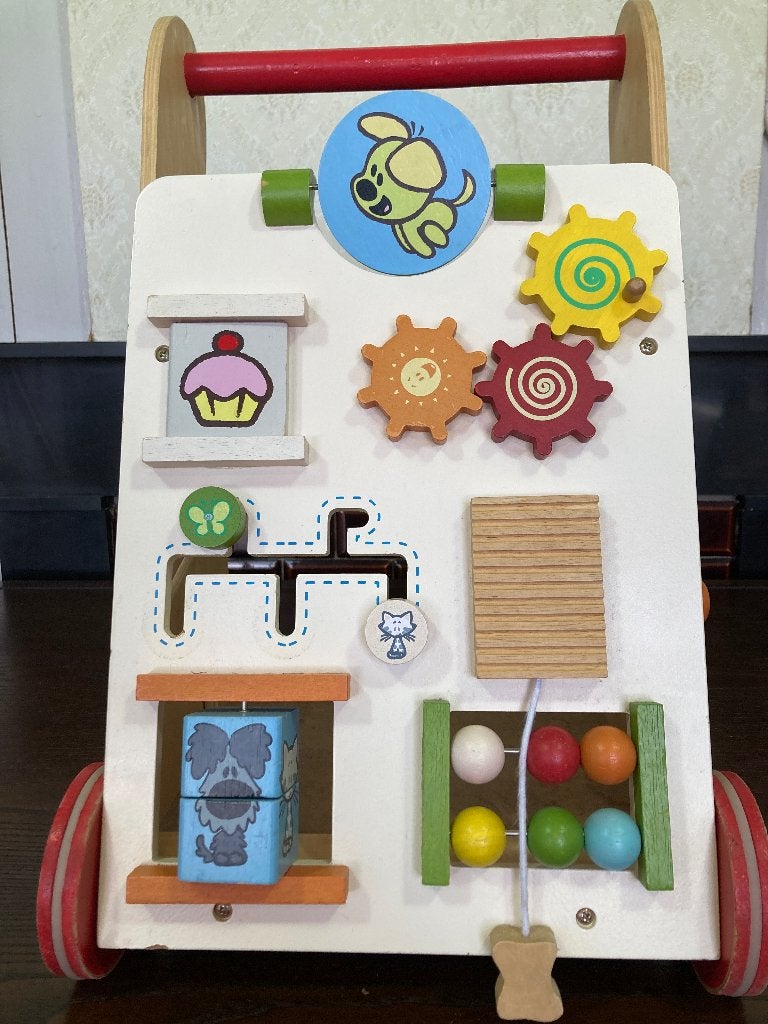Houten loopwagen Woezel en Pip met activiteiten, Gebruikt, Overige merken, Overige karakters, Overige typen