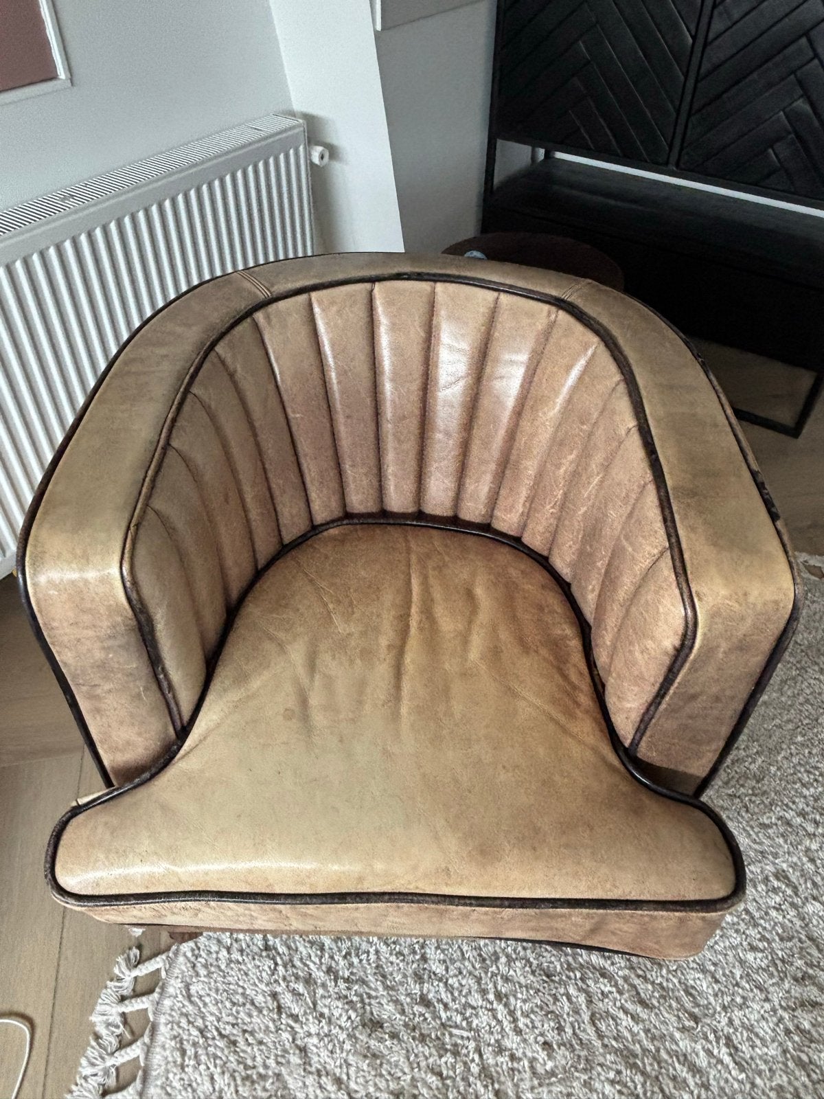 Riviera Maison: Vintage Leren Fauteuil, Huis en Inrichting, Stoelen, Ophalen, Gebruikt, Bruin, Leer