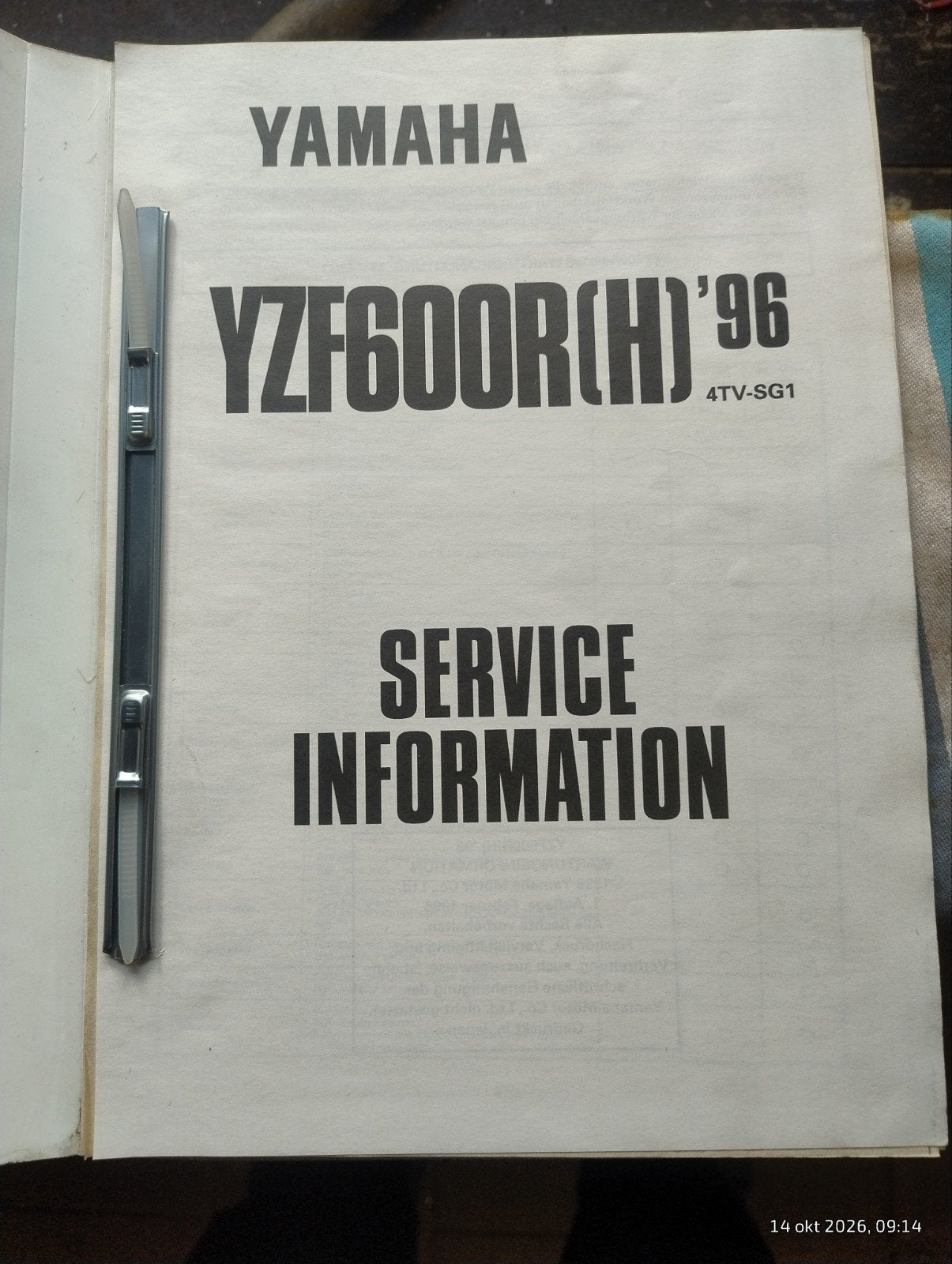 Yamaha YZF600R(H) '96 Service Informatie Boek, Boeken, Ophalen of Verzenden, Gelezen, Overige merken, Yamaha Motor Co., Ltd.