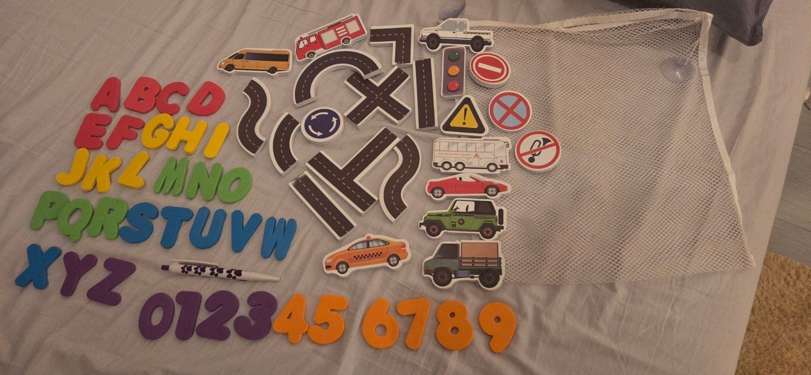 Foam letters, cijfers en figuren inclusief net, Ophalen of Verzenden, Gebruikt, Taal en Lezen