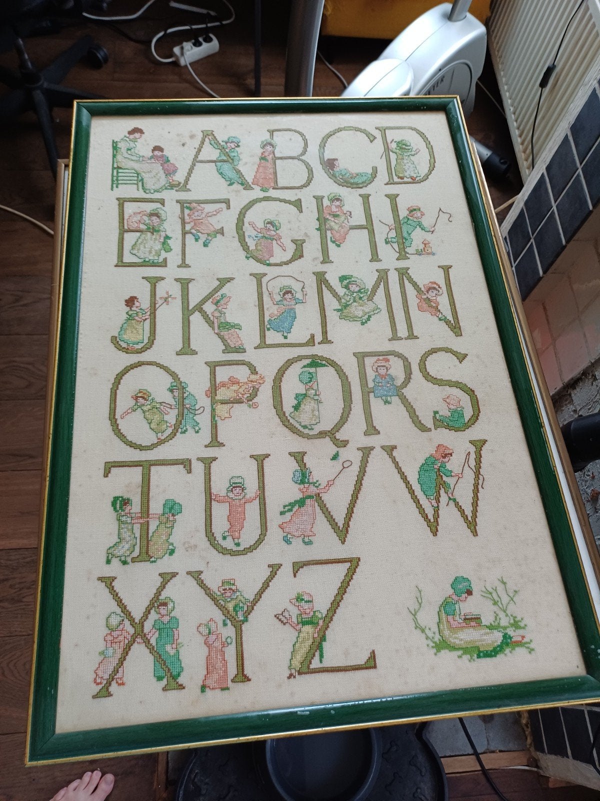 Vintage Geborduurd Alfabet Lijst - Kinderkamer Decoratie, Ophalen, Overige typen
