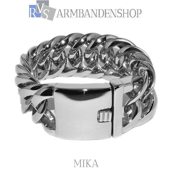 Rvs brede heren armband "Mika" van RVS zilver staal., Verzenden, Nieuw, Zilver, Staal