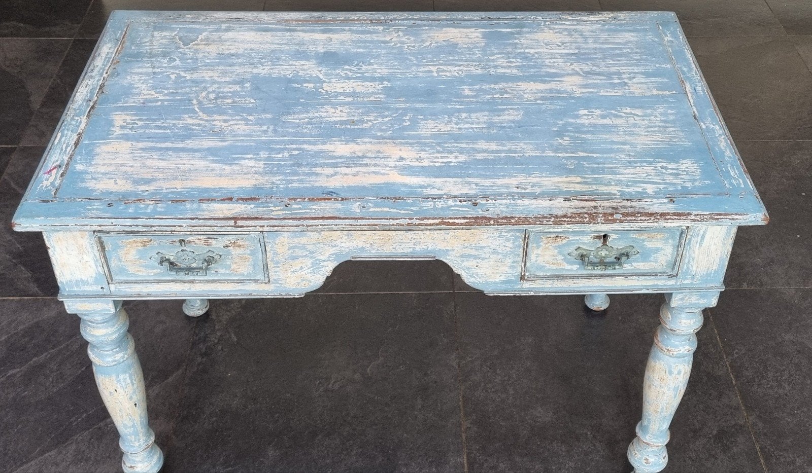 Vintage blauw/wit  Bureau India met lades, Ophalen