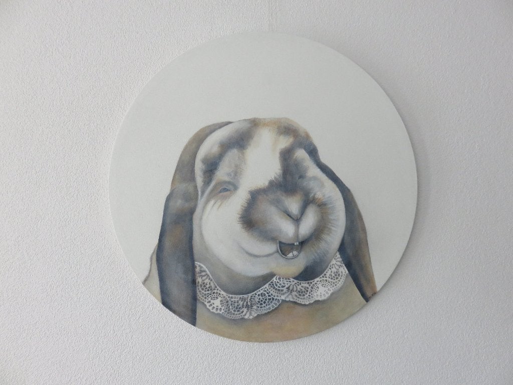 schilderij Lachend konijn 89 cm doorsnede, Ophalen of Verzenden