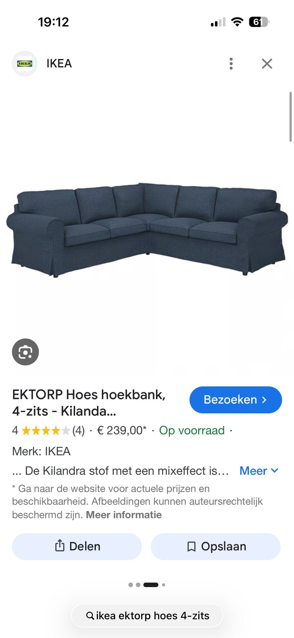 Gezocht: Hoes voor IKEA Ektorp 4-zits hoekbank blauw, Huis en Inrichting, Banken | Bankstellen, Gebruikt, Verzenden, Hoekbank