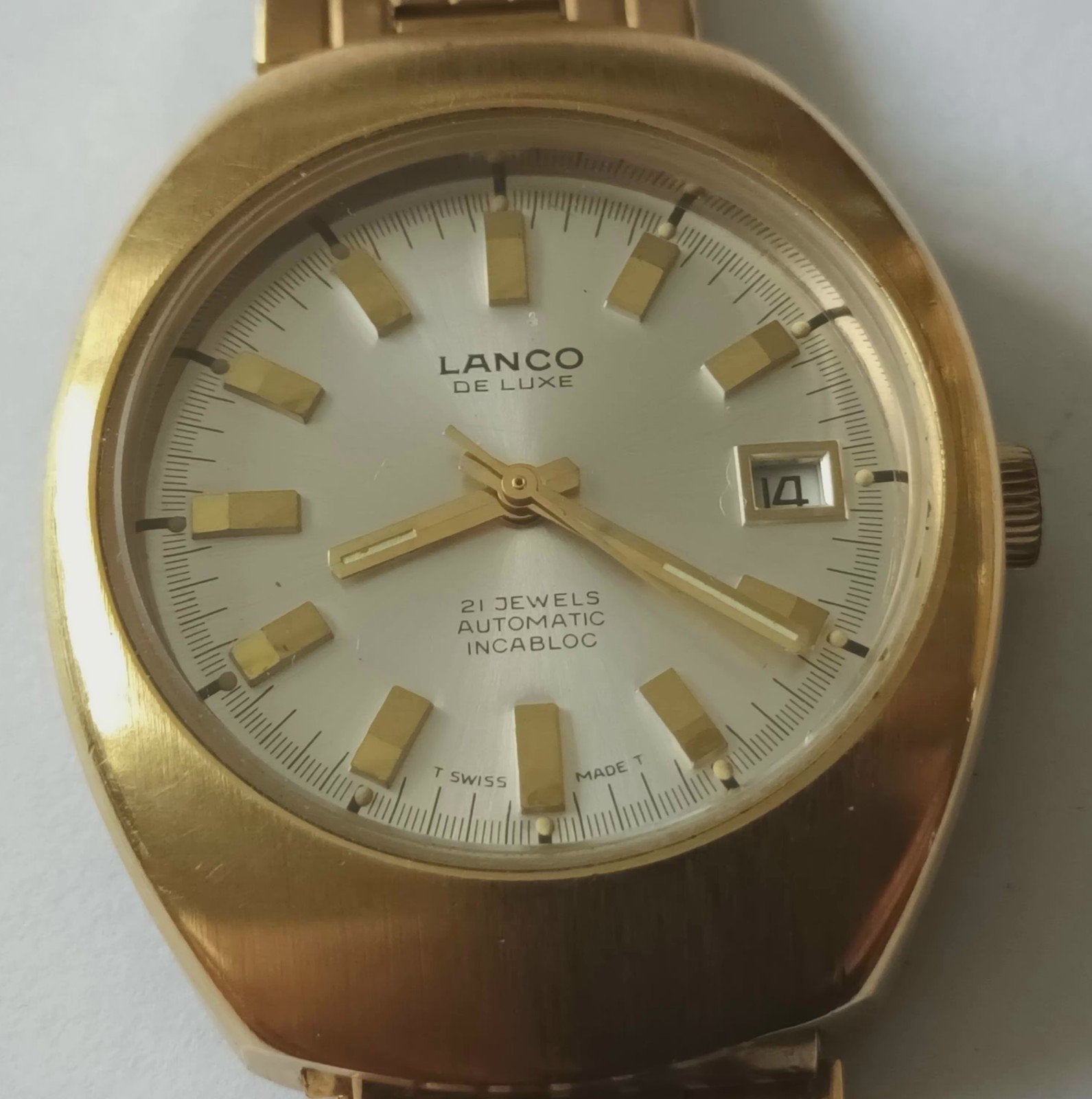 Vintage Lanco De Luxe Automatisch Verguld Polshorloge, Overige merken, Overige materialen, Polshorloge, Verguld
